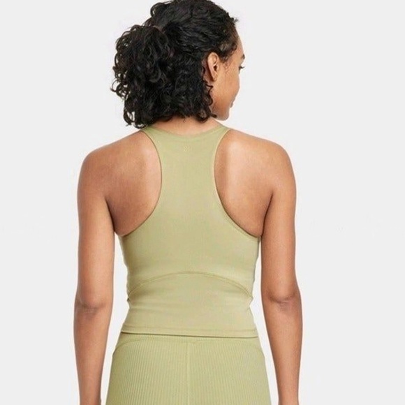 All In Motion Olive Green Cropped Workout Tank Top with Built-In Bra - Picture 2 of 2